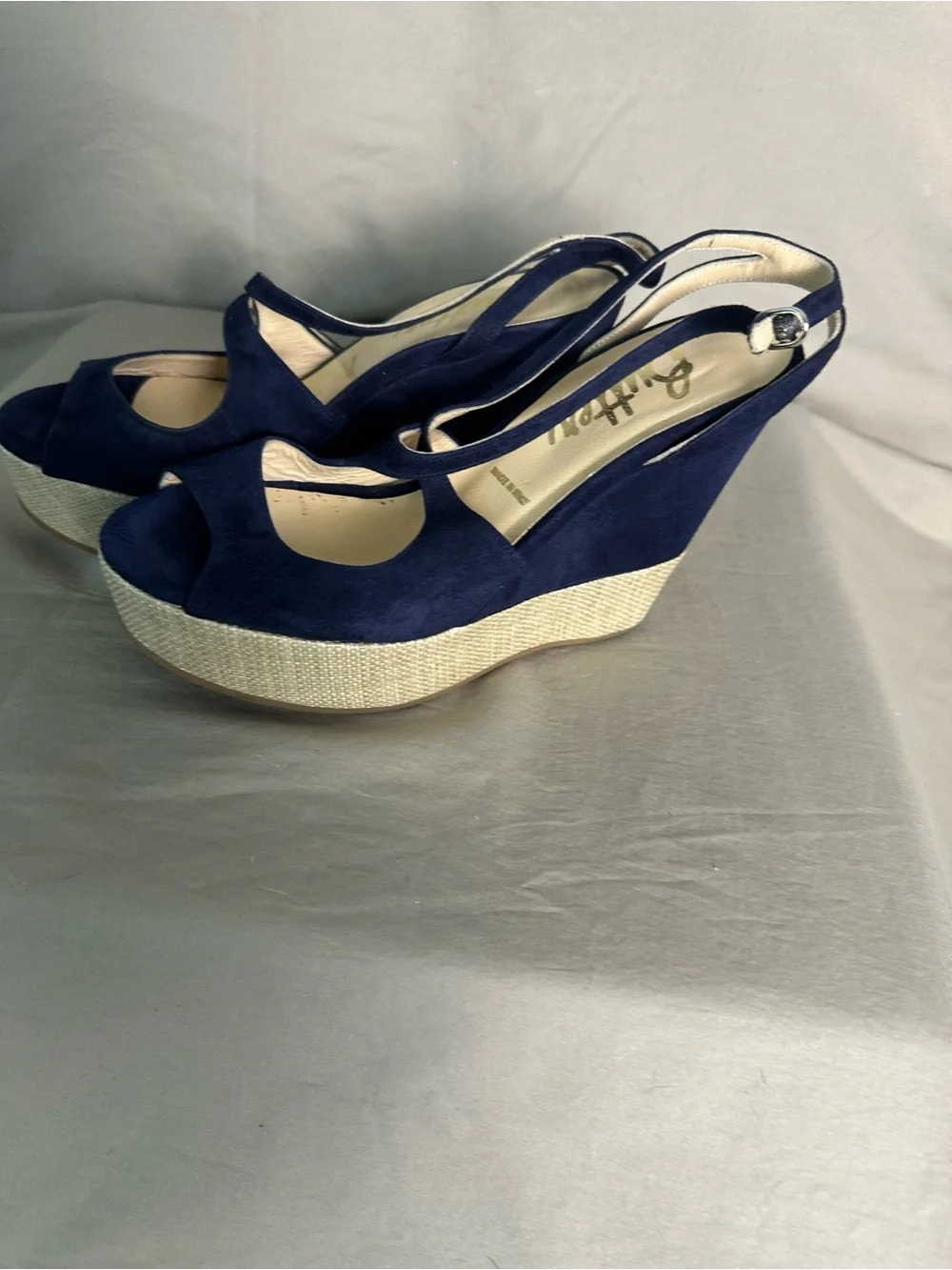Butter Italy Navy Suede Platform Wedge Sandals Size 6.5 NWOB
